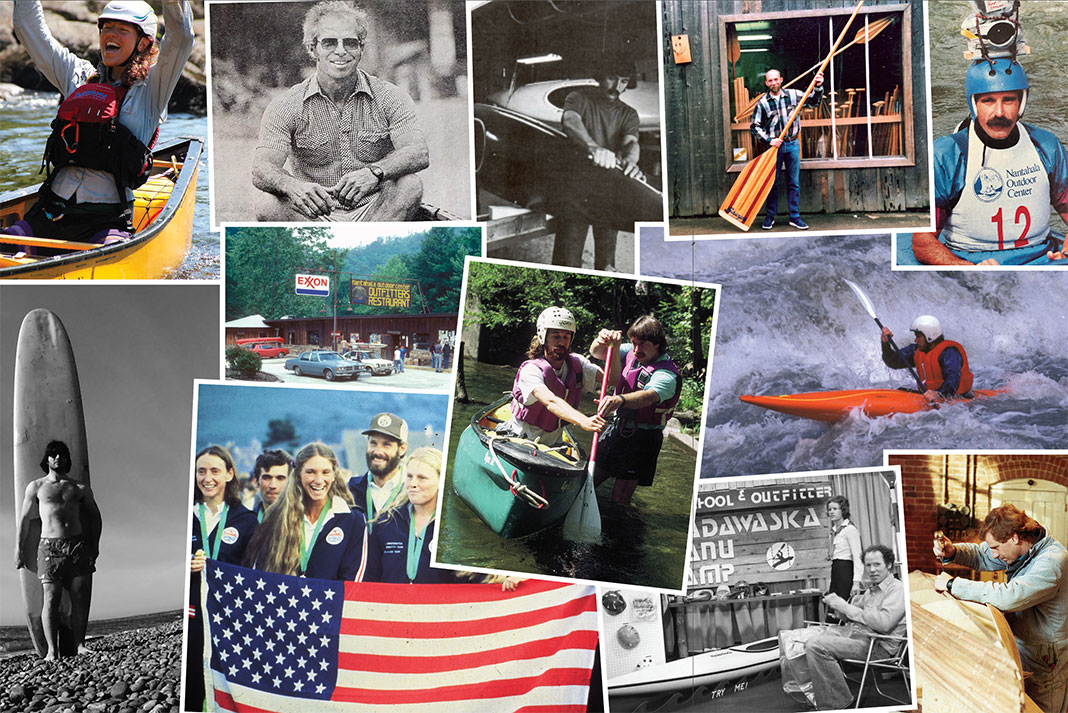 a collage of photos from the last 50 years of paddlesports