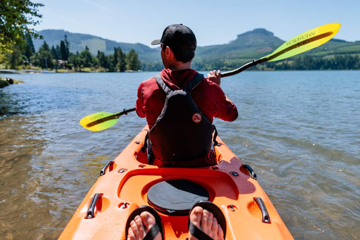 Editor Joe Potoczak sitting in the front of the Lekker Albatross tandem sit-on-top kayak