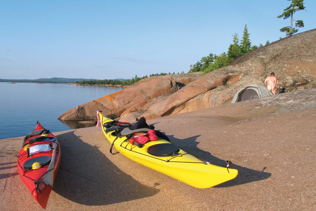 Man goes skinny dipping during stopover on a paddling trip