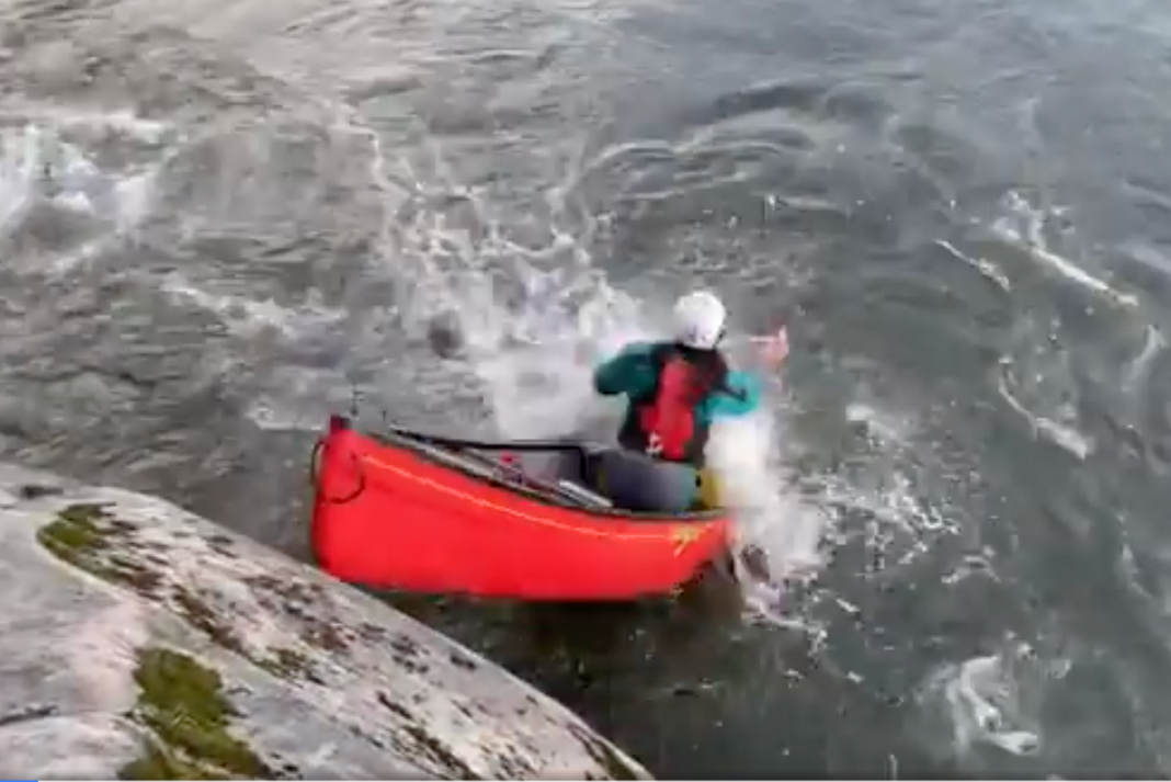 canoe-seal-launch-1068x713px man attempting to seal launch his canoe, but hitting the water with his face